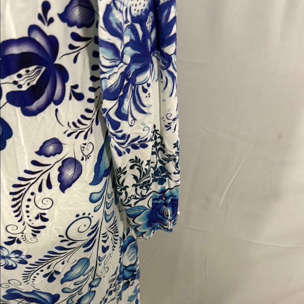 Johnny Was Blue & White Floral Long Sleeve Midi Dress Size M - Picture 13 of 14